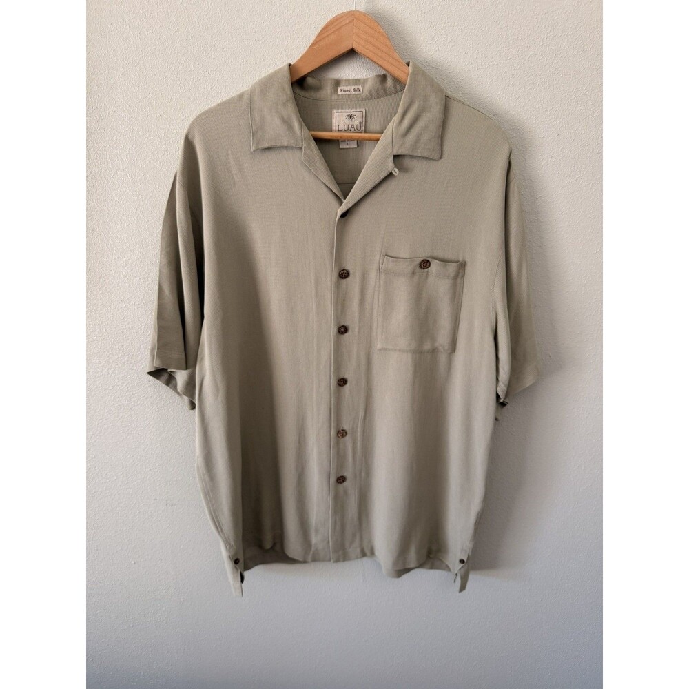 Luau Finest Silk Tropicana Camp Men's Shirt subtle green Button Up Short Sleeve